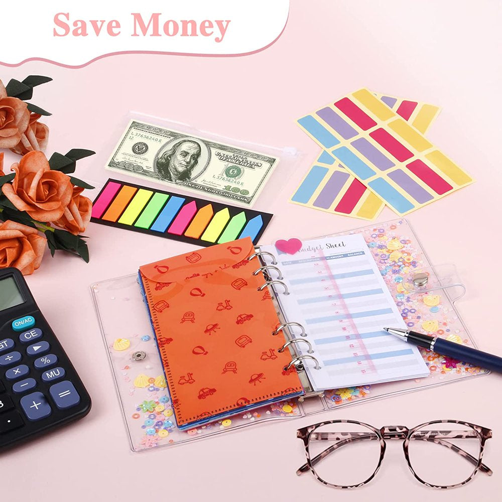 A6 Budget Binder, 30Pcs Cash Envelopes for Budgeting with PVC Budget Planner Organizer, Money Organizer, Expense Trackers, Label Stickers Cash Envelopes for Budgeting and Saving Money(Rainbow)