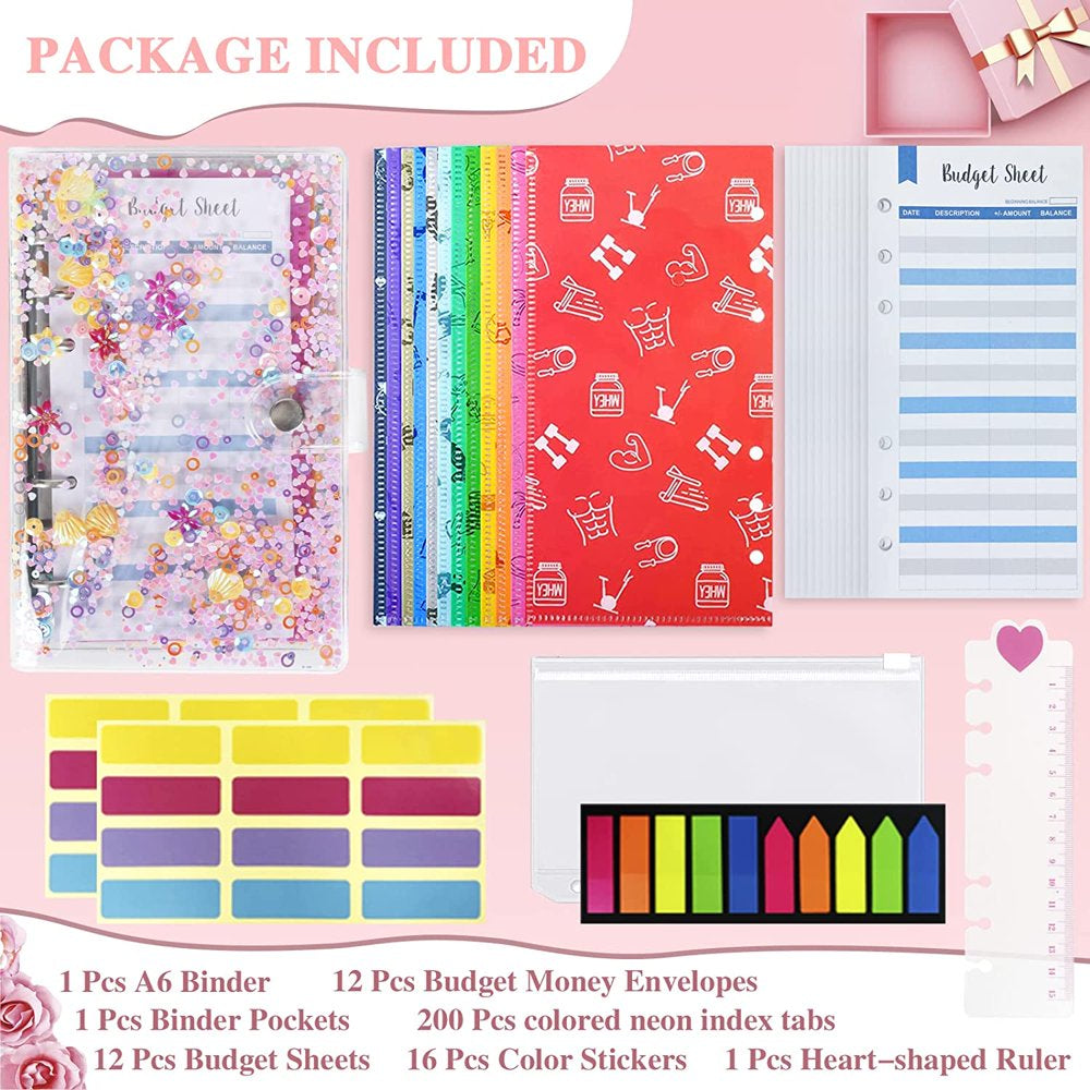 A6 Budget Binder, 30Pcs Cash Envelopes for Budgeting with PVC Budget Planner Organizer, Money Organizer, Expense Trackers, Label Stickers Cash Envelopes for Budgeting and Saving Money(Rainbow)