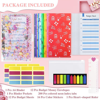 A6 Budget Binder, 30Pcs Cash Envelopes for Budgeting with PVC Budget Planner Organizer, Money Organizer, Expense Trackers, Label Stickers Cash Envelopes for Budgeting and Saving Money(Rainbow)