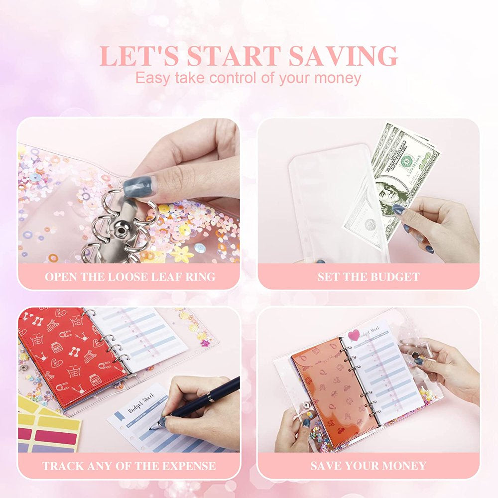 A6 Budget Binder, 30Pcs Cash Envelopes for Budgeting with PVC Budget Planner Organizer, Money Organizer, Expense Trackers, Label Stickers Cash Envelopes for Budgeting and Saving Money(Rainbow)