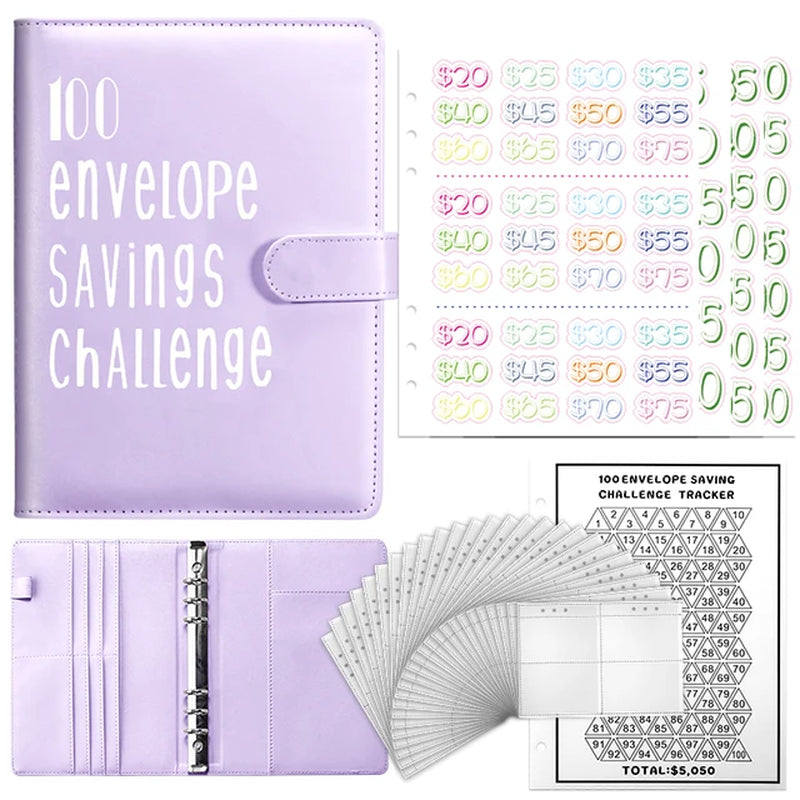 100 Envelopes Money Saving Challenge Binder A5 Savings Binder Budget with Cash Envelopes for Planning and Saving $5050