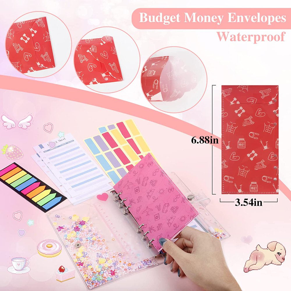 A6 Budget Binder, 30Pcs Cash Envelopes for Budgeting with PVC Budget Planner Organizer, Money Organizer, Expense Trackers, Label Stickers Cash Envelopes for Budgeting and Saving Money(Rainbow)